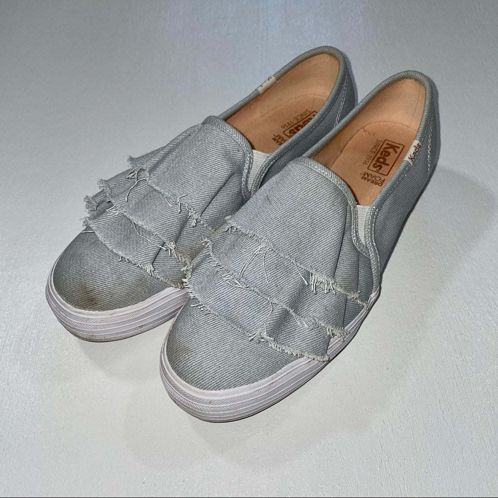 Keds Light Blue Ruffle Chambray Platform Sneakers Shoes 8.5 Trendy